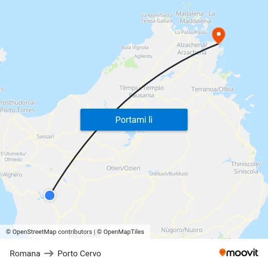 Romana to Porto Cervo map