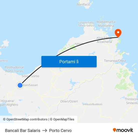 Bancali Bar Salaris to Porto Cervo map