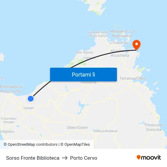 Sorso Fronte Biblioteca to Porto Cervo map