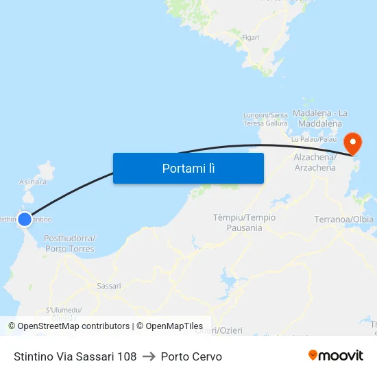 Stintino Via Sassari 108 to Porto Cervo map