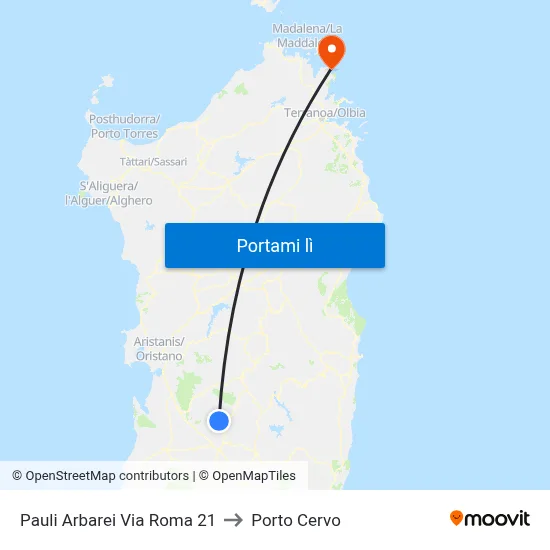 Pauli Arbarei Via Roma 21 to Porto Cervo map