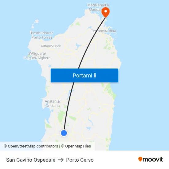 San Gavino Ospedale to Porto Cervo map
