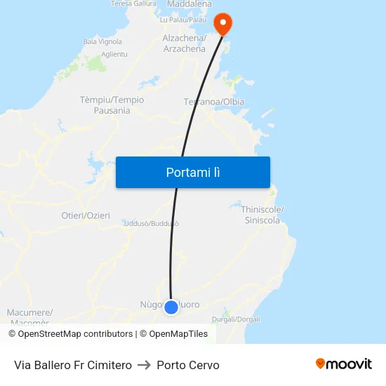 Via Ballero Fr Cimitero to Porto Cervo map