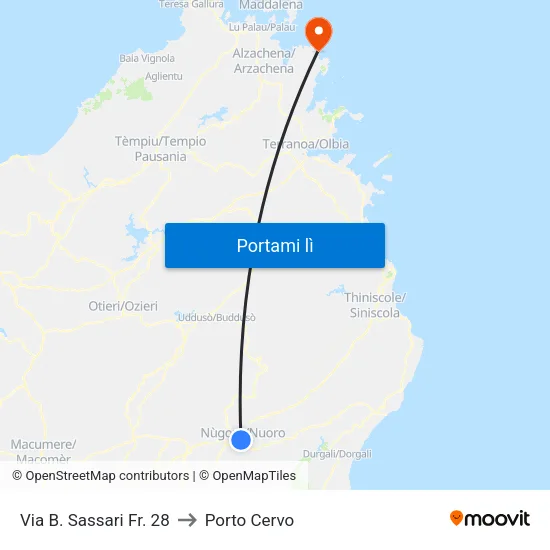 Via B. Sassari Fr. 28 to Porto Cervo map