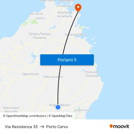 Via Resistenza 35 to Porto Cervo map