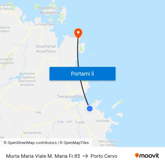 Murta Maria Viale M. Maria Fr.85 to Porto Cervo map