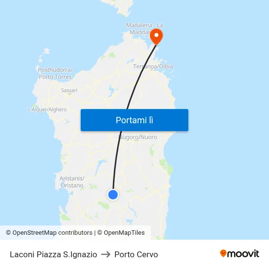 Laconi Piazza S.Ignazio to Porto Cervo map