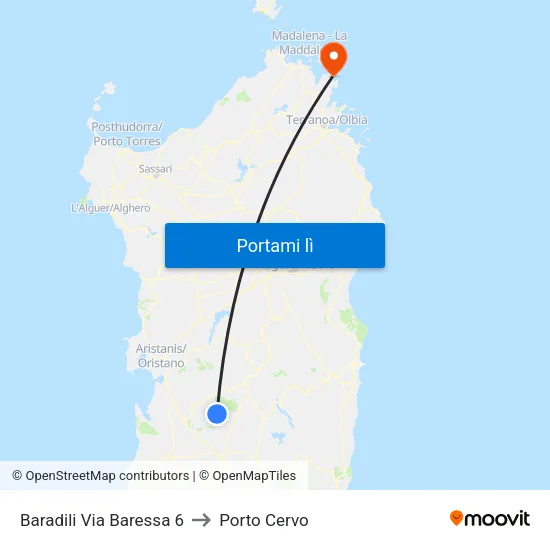 Baradili Via Baressa 6 to Porto Cervo map