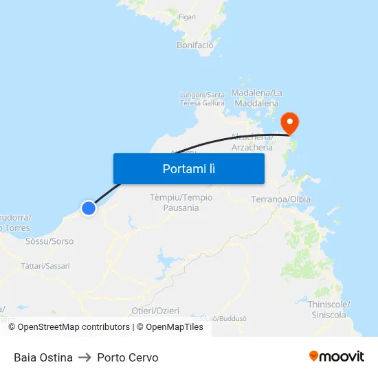 Baia Ostina to Porto Cervo map