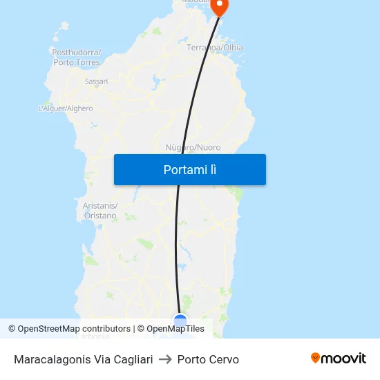 Maracalagonis Via Cagliari to Porto Cervo map