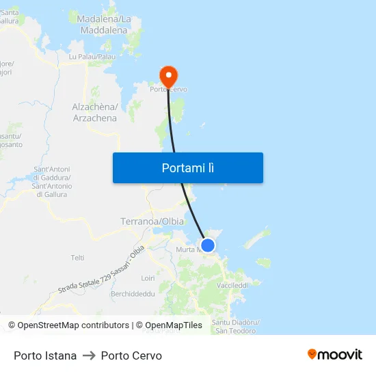 Porto Istana to Porto Cervo map
