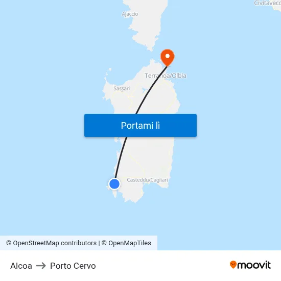 Alcoa to Porto Cervo map
