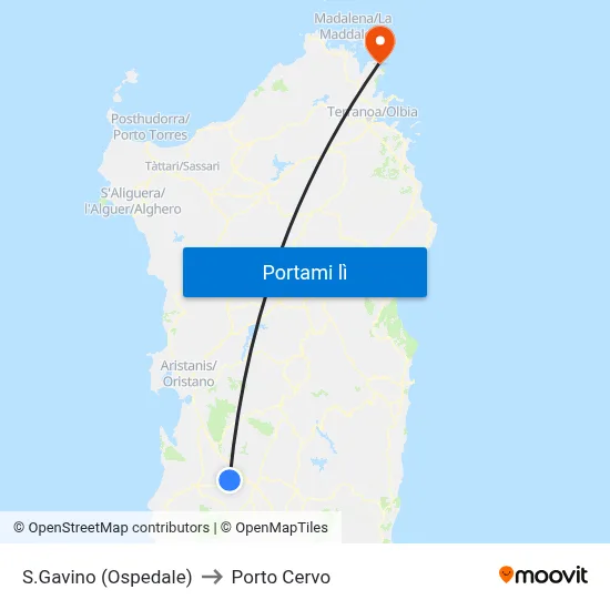 S.Gavino (Ospedale) to Porto Cervo map