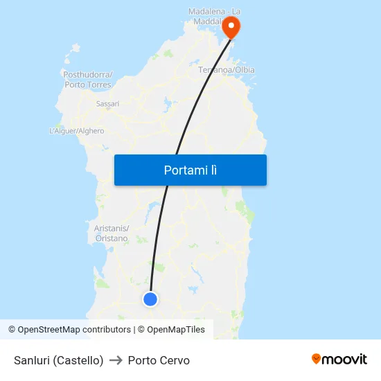 Sanluri (Castello) to Porto Cervo map