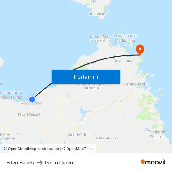 Eden Beach to Porto Cervo map