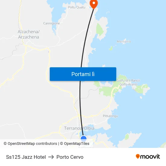 Ss125 Jazz Hotel to Porto Cervo map