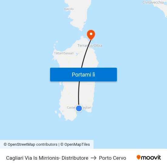 Cagliari Via Is Mirrionis- Distributore to Porto Cervo map