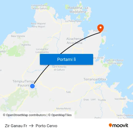 Zir Ganau Fr to Porto Cervo map