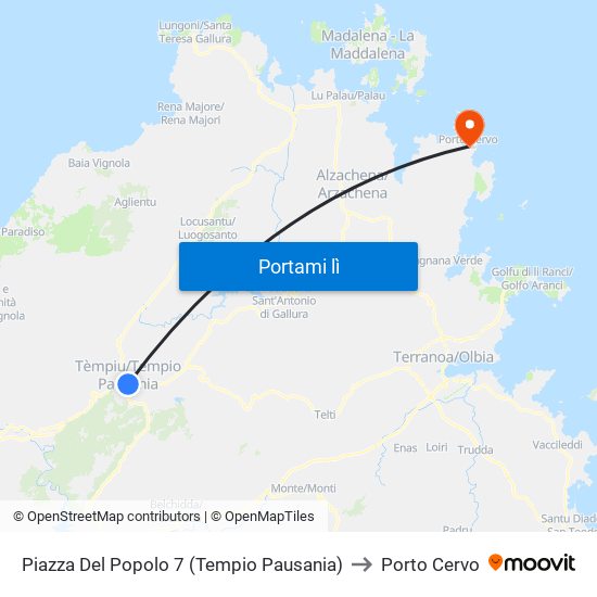 Piazza Del Popolo 7 (Tempio Pausania) to Porto Cervo map