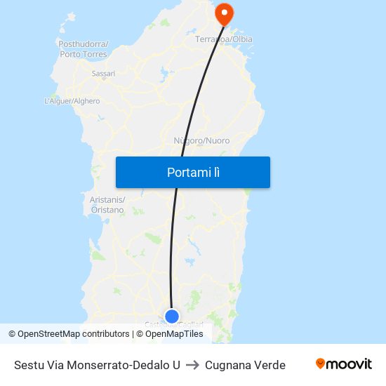 Sestu Via Monserrato-Dedalo U to Cugnana Verde map