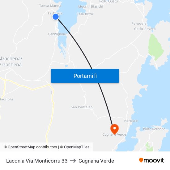 Laconia Via Monticorru 33 to Cugnana Verde map