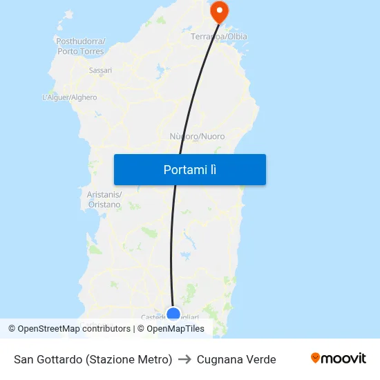San Gottardo (Stazione Metro) to Cugnana Verde map