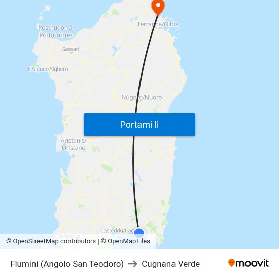 Flumini (Angolo San Teodoro) to Cugnana Verde map