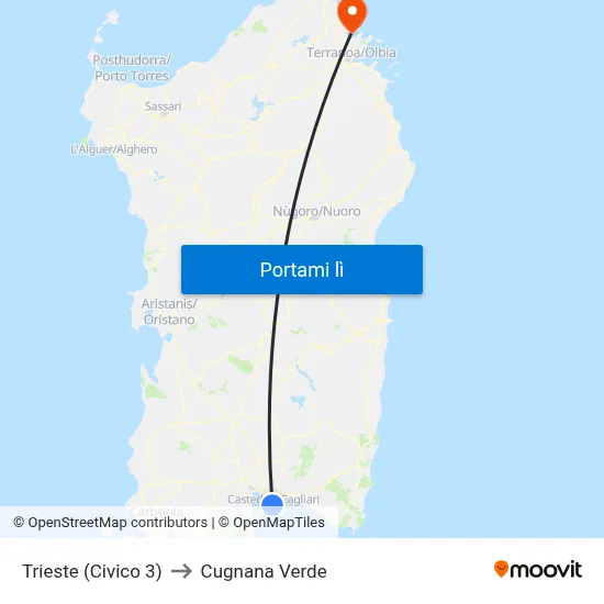 Trieste (Civico 3) to Cugnana Verde map