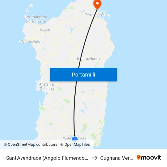 Sant'Avendrace (Angolo Flumendosa) to Cugnana Verde map