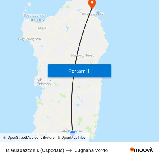 Is Guadazzonis (Ospedale) to Cugnana Verde map