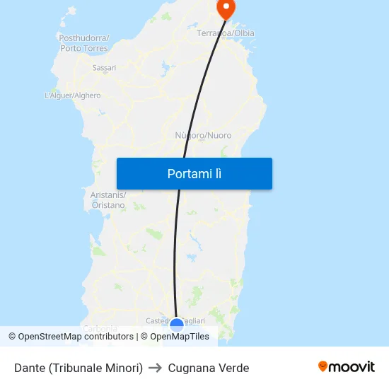 Dante (Tribunale Minori) to Cugnana Verde map