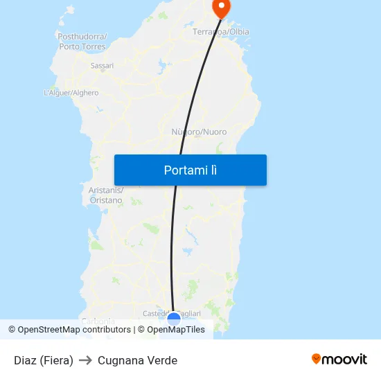 Diaz (Fiera) to Cugnana Verde map