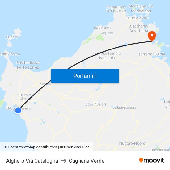 Alghero Via Catalogna to Cugnana Verde map