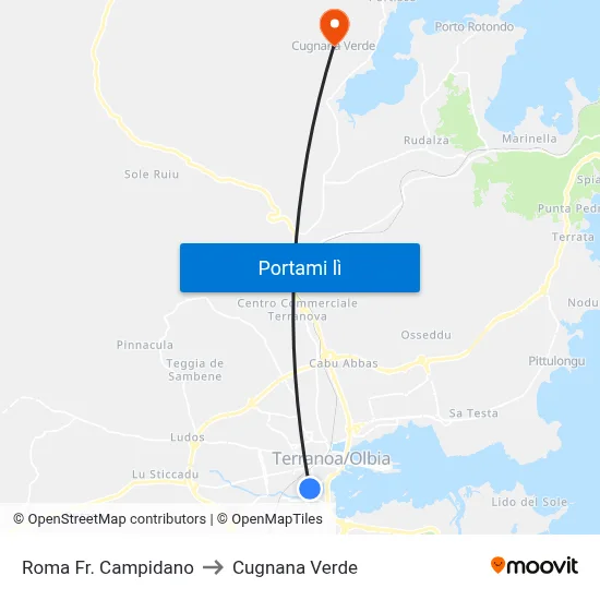 Roma Fr. Campidano to Cugnana Verde map