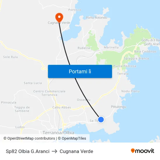 Sp82 Olbia G.Aranci to Cugnana Verde map