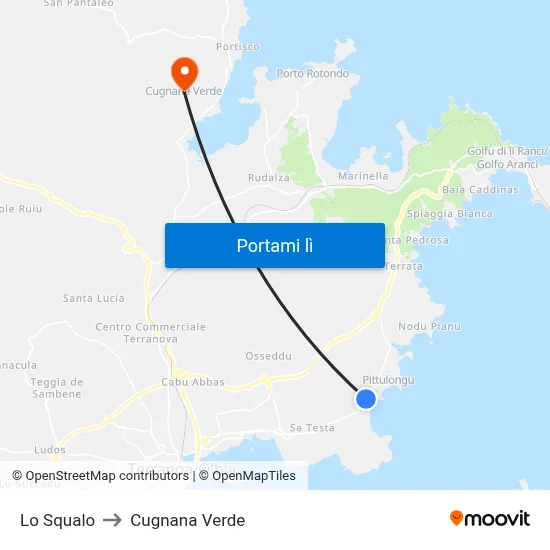 Lo Squalo to Cugnana Verde map