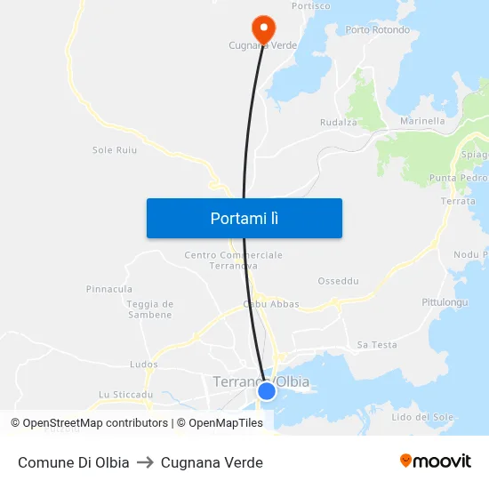 Comune Di Olbia to Cugnana Verde map
