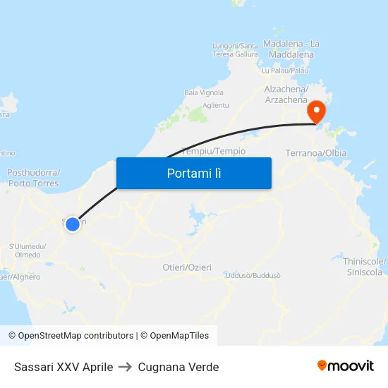 Sassari XXV Aprile to Cugnana Verde map