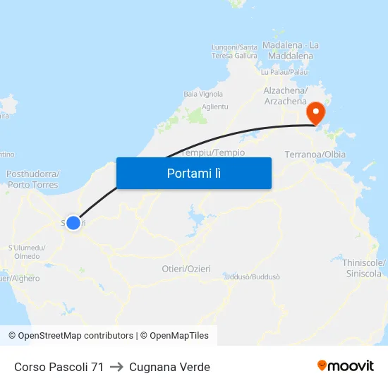 Corso Pascoli 71 to Cugnana Verde map
