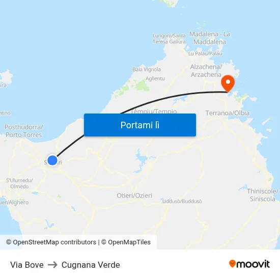 Via Bove to Cugnana Verde map