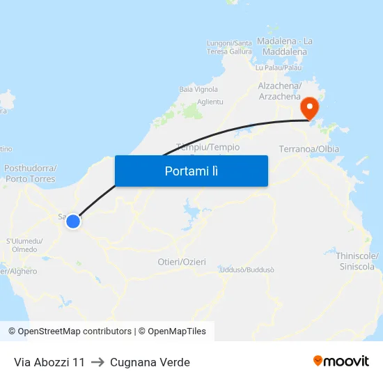 Via Abozzi 11 to Cugnana Verde map