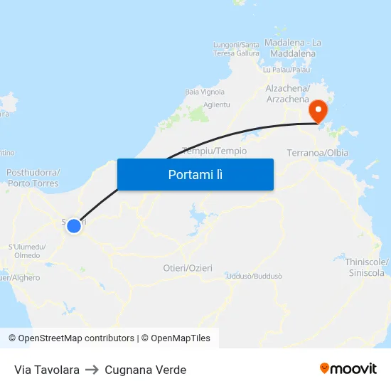 Via Tavolara to Cugnana Verde map