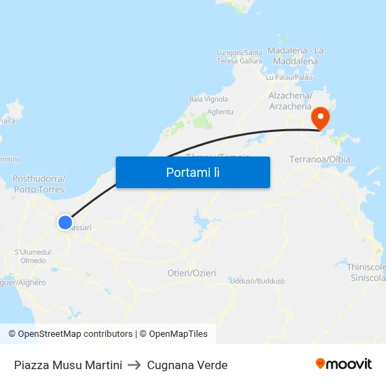 Piazza Musu Martini to Cugnana Verde map