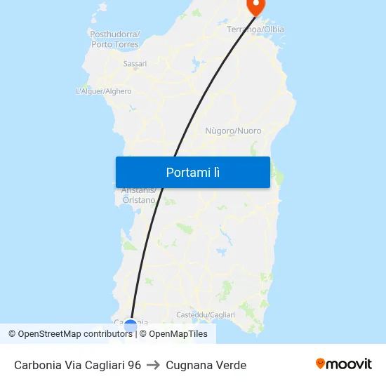 Carbonia Via Cagliari 96 to Cugnana Verde map