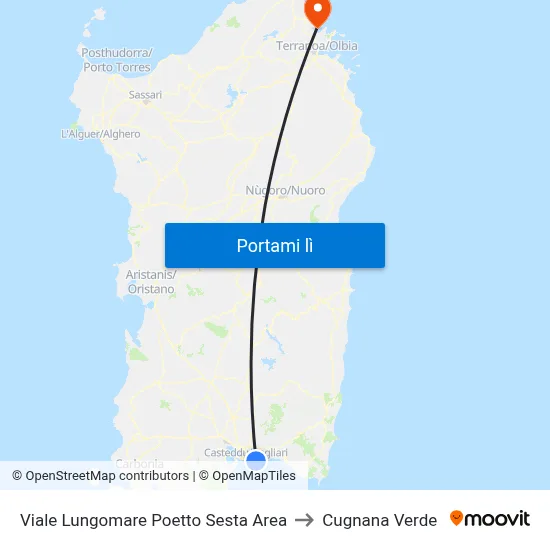Viale Lungomare Poetto Sesta Area to Cugnana Verde map