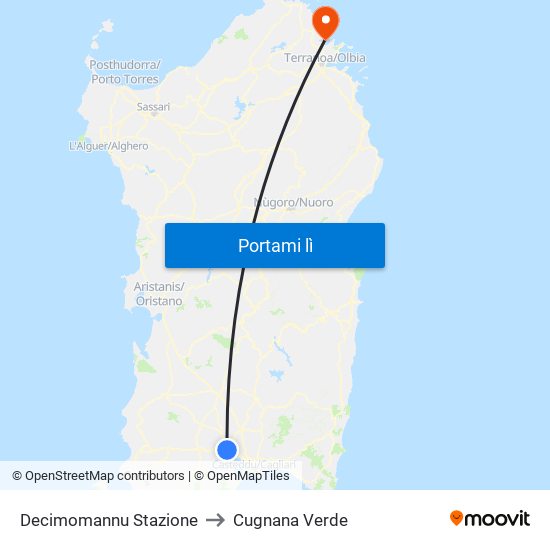 Decimomannu Stazione to Cugnana Verde map