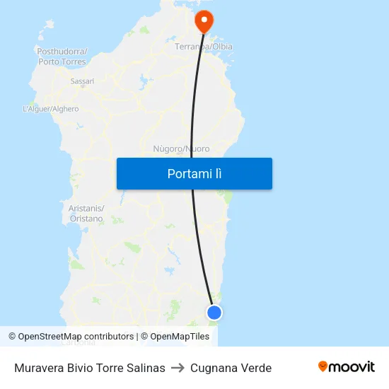 Muravera Bivio Torre Salinas to Cugnana Verde map