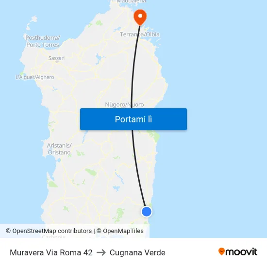 Muravera Via Roma 42 to Cugnana Verde map