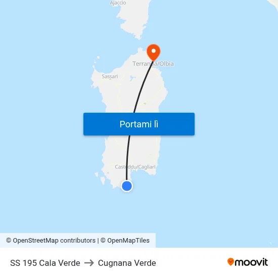 SS 195 Cala Verde to Cugnana Verde map