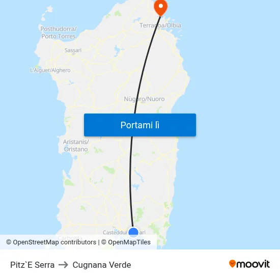 Pitz`E Serra to Cugnana Verde map